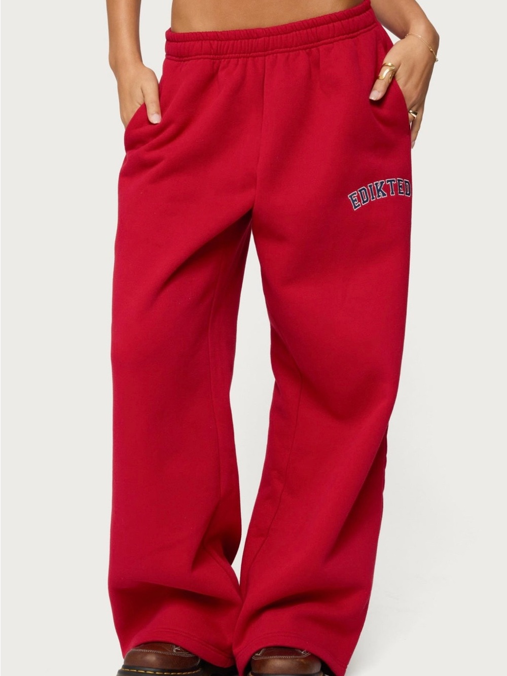 Edikted Kids Red Wide-Leg Sweatpants with Logo - Picture 2 of 3